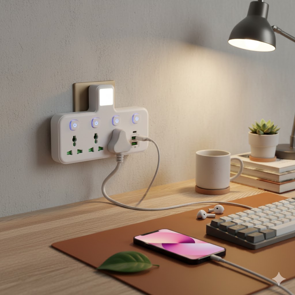 🔌 Smart Wall Socket Extension with LED Night Light & USB Charging Ports